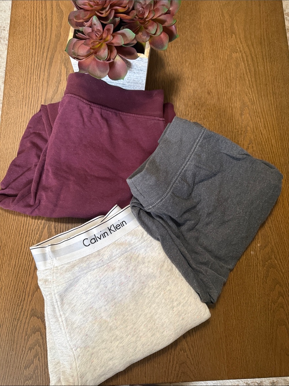 Calvin Klein Sweatpants Trio - Maroon, Charcoal, Light cream/gray